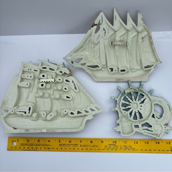 Vtg 1995 Burwood Products Made in USA 3 piece nautical set ships & helm EUC - Picture 6 of 6